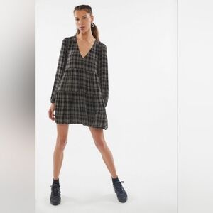 Urban Outfitters Black Plaid Long Sleeve Dress